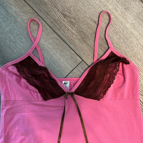 Pink and Brown Lace Trim Dress - Picture 3 of 5